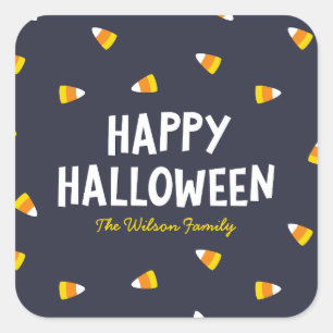Dark Blue Candy Corn Happy Halloween Square Sticker