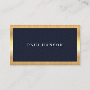 Dark Blue Chequered   Gold Frame Metallic Business Card
