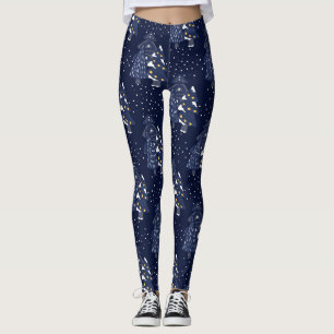 DARK BLUE CHRISTMAS WINTER FOREST MONOGRAM LEGGINGS