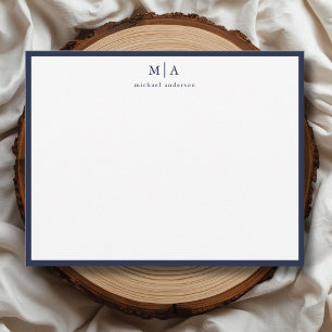 Dark Blue Classic Border Monogram Correspondence Card