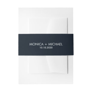 Dark Blue Classic Personalized Wedding Invitation Belly Band