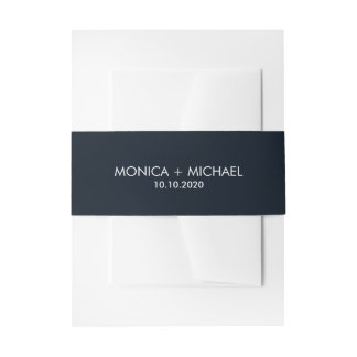 Dark Blue Classic Personalized Wedding Invitation Belly Band