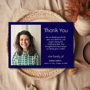 Dark Blue Classic Photo Funeral Sympathy Thank You Card