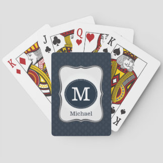 Dark Blue Classy Custom Monogram Playing Cards