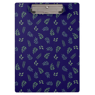 Dark Blue Clipboard with Elegant All-Over Leaf Des