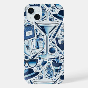 Dark Blue Collage Chic and Modern Design iPhone 15 Plus Case