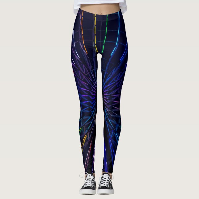 Dark Blue Colourful Fractal Structure Leggings (Front)