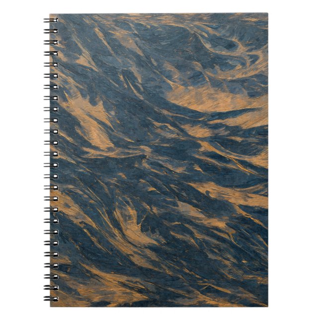 Dark Blue Copper Flow Abstract Texture Notebook (Front)