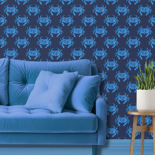 Dark blue crab nautical beach wallpaper