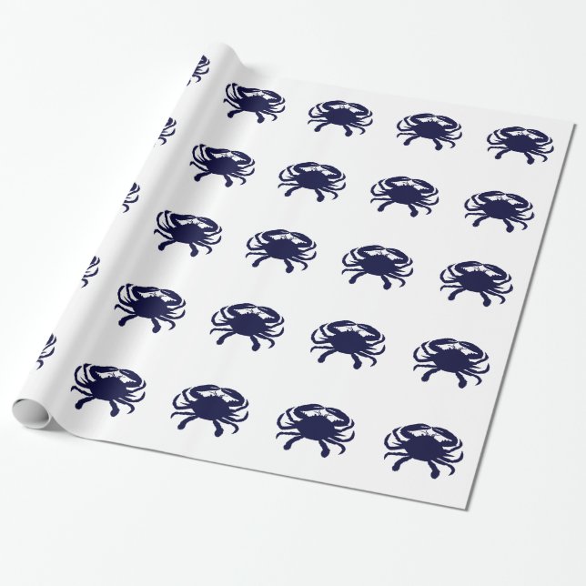 Dark Blue Crab Wrapping Paper (Unrolled)