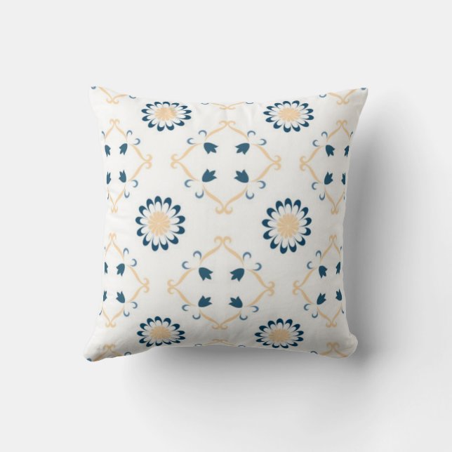 Dark blue & creamy yellow pattern throw pillow (Back)