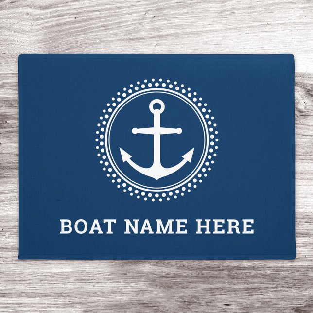 Dark blue custom boat name nautical anchor doormat (Creator Uploaded)