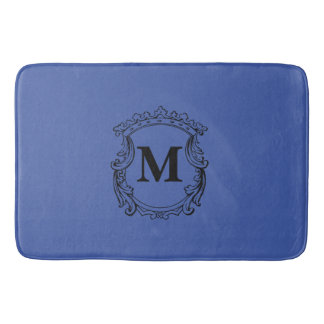 Dark Blue Custom Monogram Crest Bath Mat