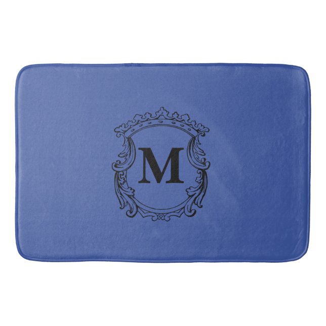 Dark Blue Custom Monogram Crest Bath Mat (Front)