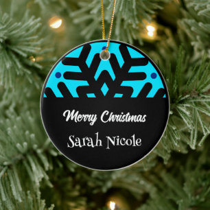 Dark Blue Custom Snowflake Christmas Ornament