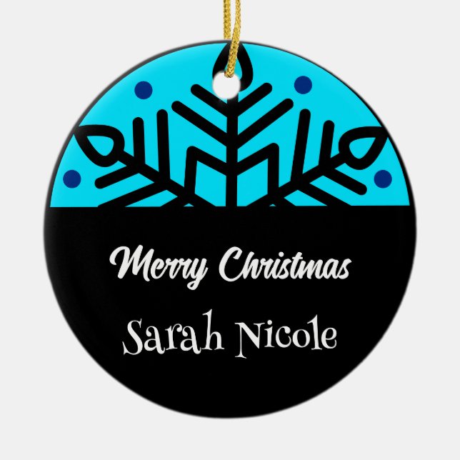 Dark Blue Custom Snowflake Christmas Ornament (Front)