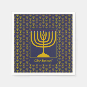 Dark Blue Customizable   Hanukkah   MENORAH Napkin