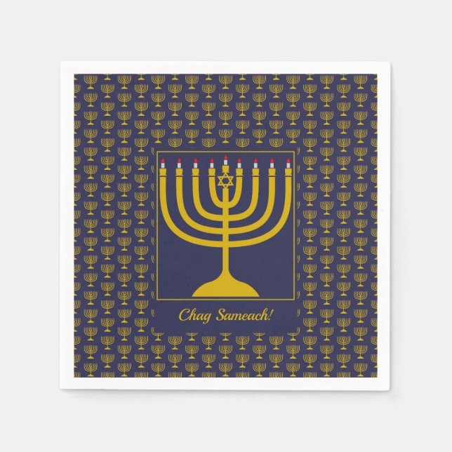 Dark Blue Customizable | Hanukkah | MENORAH Napkin (Front)