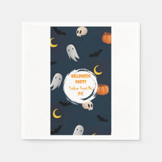 Dark Blue Cute Pumpkin Ghost Moon Halloween  Napkin