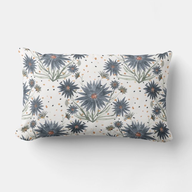 Dark Blue Daisies Lumbar Pillow (Front)