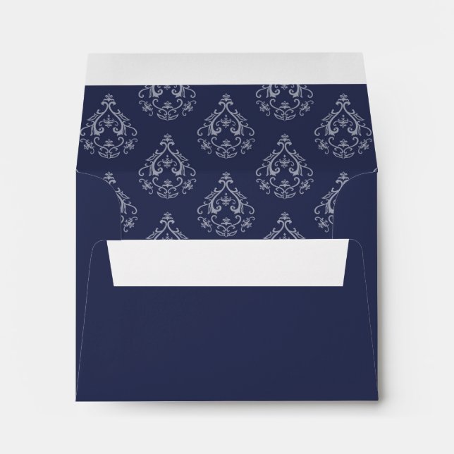 Dark Blue Damask R.S.V.P. return envelope (Back (Bottom))