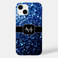Dark Blue deep shiny faux glitter sparkle Monogram