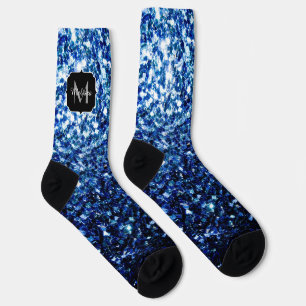 Dark Blue deep shiny faux glitter sparkle Monogram Socks