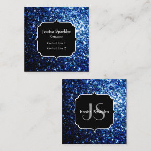 Dark Blue deep shiny faux glitter sparkle Monogram Square Business Card