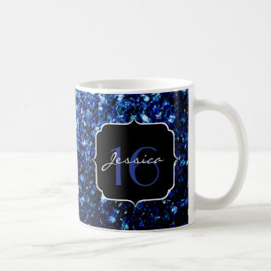 Dark Blue deep shiny faux glitter sparkle Sweet 16 Coffee Mug