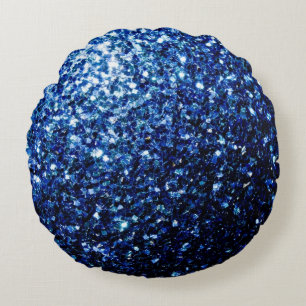 Dark Blue deep shiny faux glitter sparkles Round Pillow