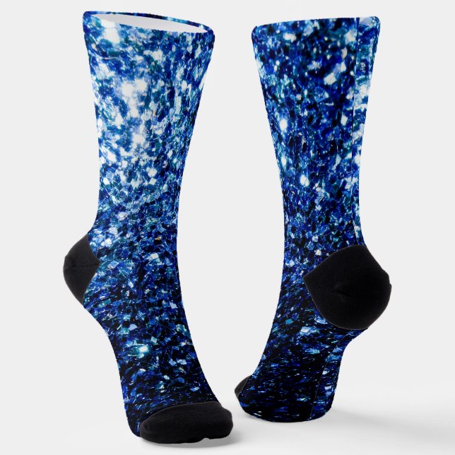 Dark Blue deep shiny faux glitter sparkles Socks (Angled)
