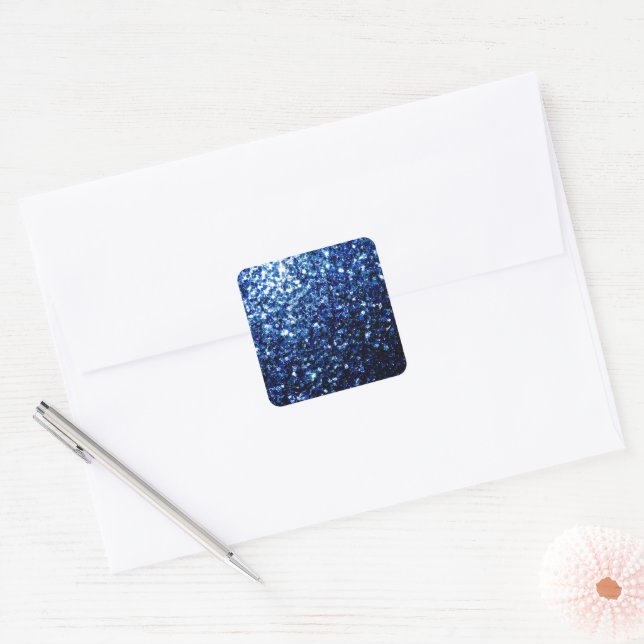 Dark Blue deep shiny faux glitter sparkles Square Sticker (Envelope)