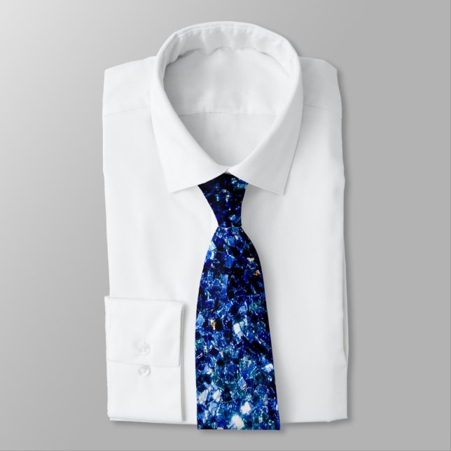 Dark Blue deep shiny faux glitter sparkles Tie (Tied)
