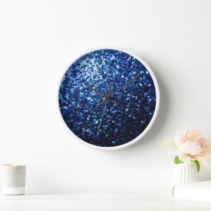 Dark Blue deep shiny faux glitter sparkles Wall Clock