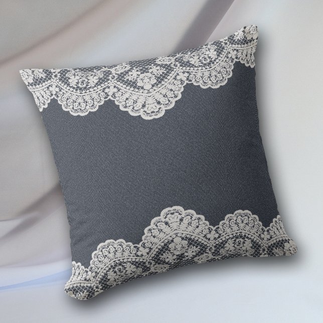 Dark Blue Denim and Lace Throw Pillow (Creator Uploaded)