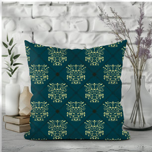 Dark Blue Diamond Damask Pattern Throw Pillow