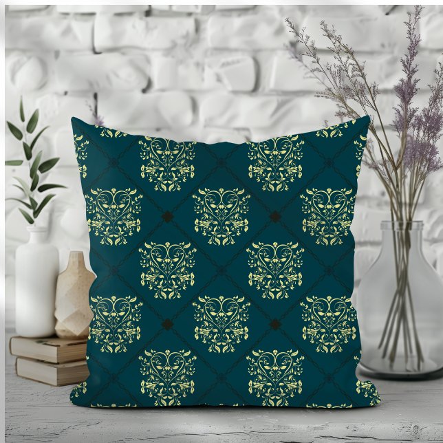 Dark Blue Diamond Damask Pattern Throw Pillow (Creator Uploaded)