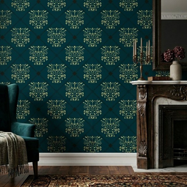 Dark Blue Diamond Damask Pattern Wallpaper (Creator Uploaded)