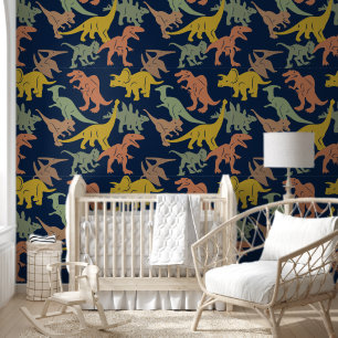 Dark Blue Dinosaur Baby Boy Nursery Peel & Stick Wallpaper