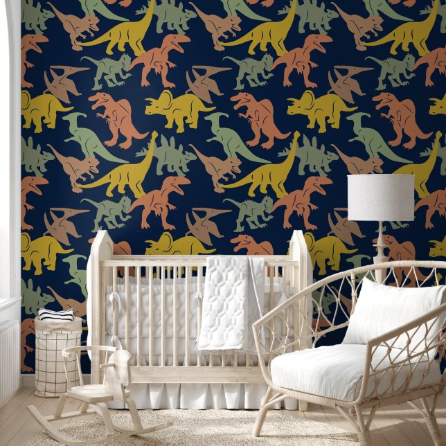 Dark Blue Dinosaur Baby Boy Nursery Peel & Stick Wallpaper (Kids)
