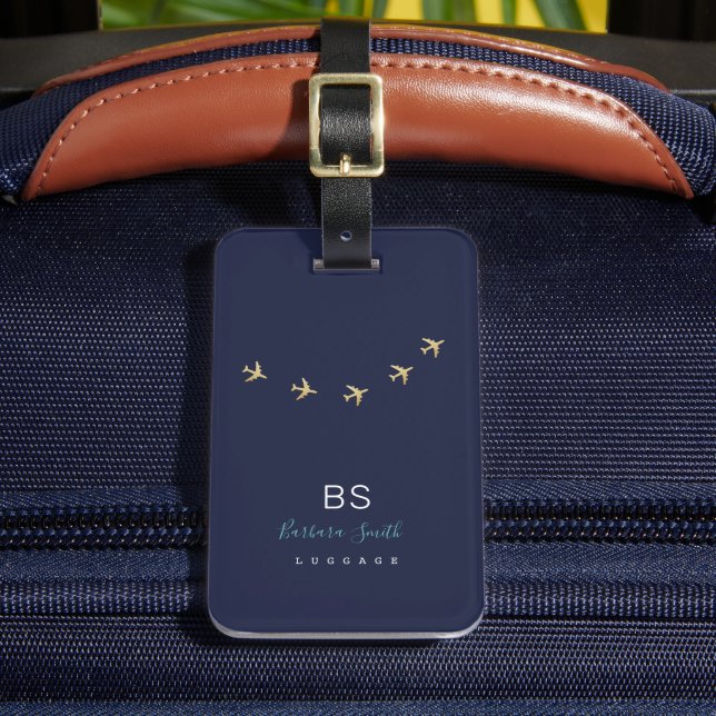 Dark Blue discreet Airplane Travel identifier Luggage Tag (Front Insitu 2)