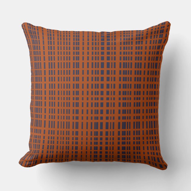 Dark Blue Dotted Lines on Rust Throw Pillow (Front)