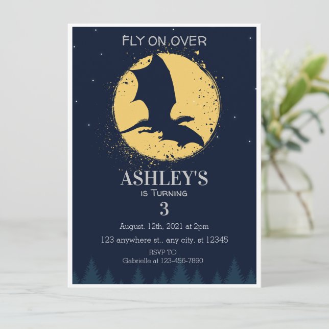 Dark Blue Dragon Birthday Party Invitation (Standing Front)