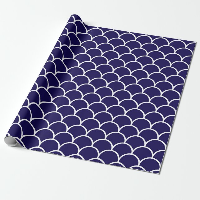 Dark Blue Dragon Scales Wrapping Paper (Unrolled)