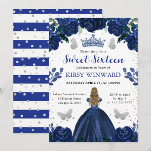 Dark Blue Dress Blonde Princess Sweet 16 Invitation