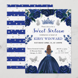 Dark Blue Dress Red Haired Princess Sweet 16 Invitation