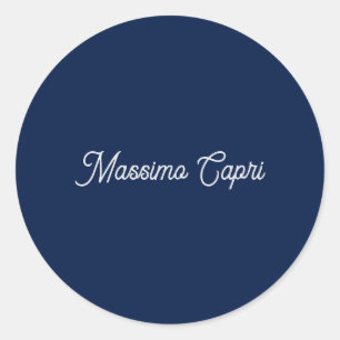 Dark Blue Elegant Casual Own Name Handwriting Classic Round Sticker