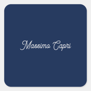 Dark Blue Elegant Casual Own Name Handwriting Square Sticker