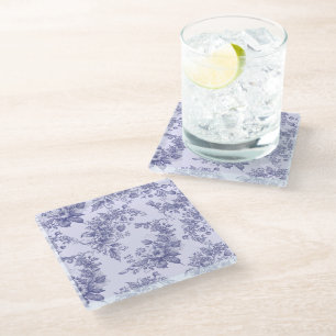 Dark Blue Elegant Purple Floral Coaster