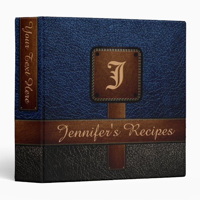 Dark Blue Elegant Recipe Leather Look Binder (Front/Spine)